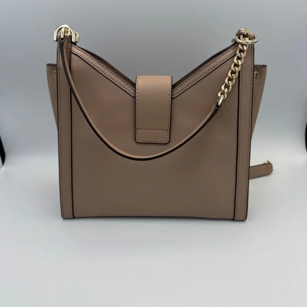Michael Kors Cece Medium Leather Chain Shoulder Bag Taupe Gold Hardware